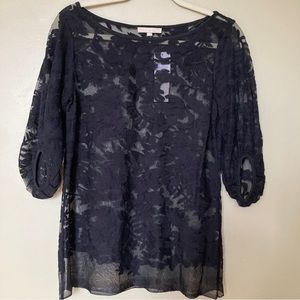 JOAN VASS Black Lace Top NWT